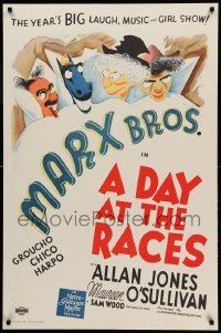 3b299 DAY AT THE RACES style D S2 recreation 1sh 2002 Groucho, Chico & Harpo Marx in bed with horse