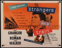 3b044 STRANGERS ON A TRAIN 1/2sh '51 Hitchcock, Farley Granger & Robert Walker double murder pact!