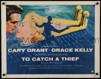 3b047 TO CATCH A THIEF A 1/2sh '55 romantic c/u art of Grace Kelly & Cary Grant, Alfred Hitchcock