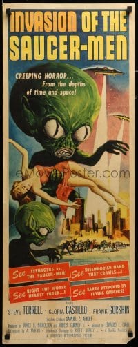 3b033 INVASION OF THE SAUCER MEN insert '57 classic Kallis art of cabbage head aliens & sexy girl!