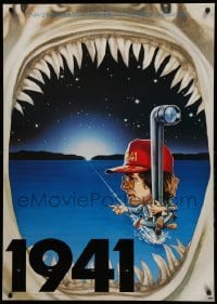 3b264 1941 teaser Japanese 29x41 '79 cool different artwork of Steven Spielberg in shark Jaws!