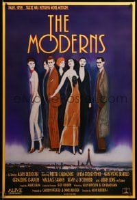 3b130 MODERNS 1sh '88 Alan Rudolph, cool artwork of trendy 1920's people by star Keith Carradine!