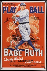 3b312 PLAY BALL WITH BABE RUTH S2 recreation 1sh 2001 artwork of the amazing baseball legend!