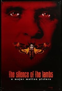 3b140 SILENCE OF THE LAMBS style B teaser DS 1sh '91 image of Anthony Hopkins with moth over mouth!