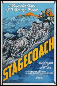 3b319 STAGECOACH S2 recreation 1sh 2000 John Ford classic, John Wayne, striking artwork!