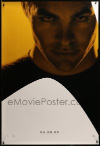 3b149 STAR TREK teaser 1sh '09 close-up of Chris Pine as Captain Kirk over yellow background!