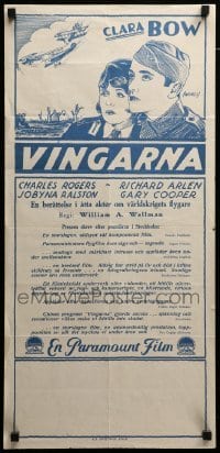 3b200 WINGS Swedish stolpe '29 William Wellman, different art of Clara Bow & Buddy Rogers!
