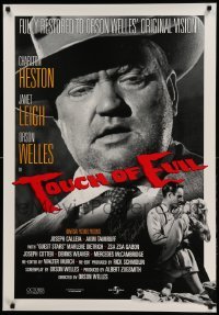 3b161 TOUCH OF EVIL signed heavy stock 1sh R98 by Janet Leigh, close-up of Orson Welles + Heston