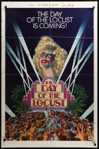 3c058 DAY OF THE LOCUST signed teaser 1sh '75 by John Hillerman, Schlesinger, David Edward Byrd art!