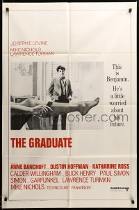3c148 GRADUATE int'l pre-awards 1sh '68 classic image of Dustin Hoffman & Anne Bancroft's sexy leg!
