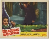 3c436 DRACULA'S DAUGHTER LC #8 R49 c/u of Irving Pichel about to impale Gloria Holden in her sleep!