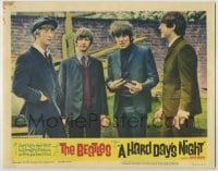 3c472 HARD DAY'S NIGHT LC #7 '64 great close up of all four Beatles standing around outside!