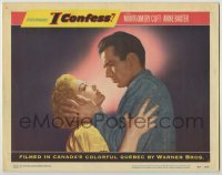 3c480 I CONFESS LC #5 '53 Alfred Hitchcock, best close up of priest Montgomery Clift & Anne Baxter