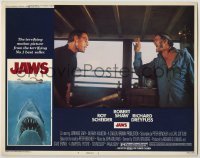 3c497 JAWS LC #7 '75 c/u of Roy Scheider with baseball bat & angry Robert Shaw, Spielberg classic!