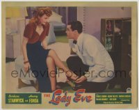 3c508 LADY EVE LC '41 Preston Sturges, Henry Fonda puts Barbara Stanwyck's shoe on her sexy leg!