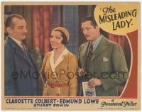 3c542 MISLEADING LADY LC '32 Claudette Colbert smiling between Edmund Lowe & Robert Strange, rare!