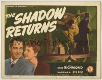 3c319 SHADOW RETURNS TC '46 Kane Richmond with Barbara Read & in costume slugging bad guy, rare!