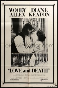 3c179 LOVE & DEATH style B 1sh '75 Woody Allen & Diane Keaton romantic kiss close up!