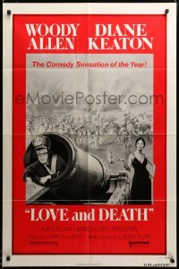 3c180 LOVE & DEATH style C 1sh '75 Diane Keaton about to fire Woody Allen out of a cannon!