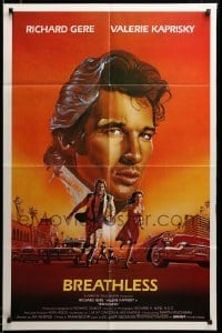 3c054 BREATHLESS trimmed 1-stop poster '83 different art of Richard Gere & Kaprisky by CW Taylor!