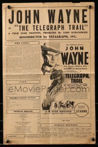 3c221 TELEGRAPH TRAIL pressbook '33 John Wayne, The Rough Riding Star & Duke, ultra rare Vitagraph!