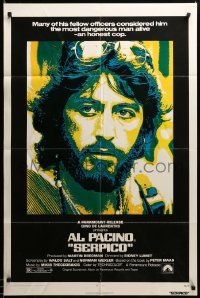3c124 SERPICO 1sh '74 great image of undercover cop Al Pacino, Sidney Lumet crime classic!