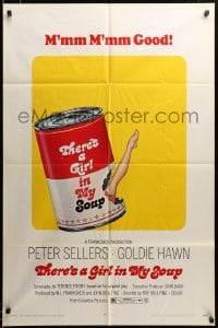 3c045 THERE'S A GIRL IN MY SOUP 1sh '71 Peter Sellers, Goldie Hawn, great Campbell's soup can art!
