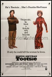 3c164 TOOTSIE int'l 1sh '82 great duo image of cross-dressing Dustin Hoffman as himself & in drag!