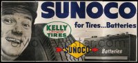 3d067 SUNOCO billboard '43 art of smiling mechanic, for batteries & Kelly Springfield Tires!