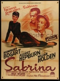 3d012 SABRINA 46x62 French commercial poster '80s Soubie art of Audrey Hepburn, Bogart & Holden!