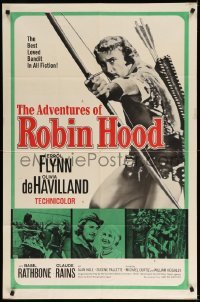 3f017 ADVENTURES OF ROBIN HOOD 1sh R64 great images of Flynn as Robin Hood, Olivia De Havilland!