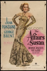 3f018 AFFAIRS OF SUSAN style A 1sh '45 full-length image of sexy Joan Fontaine in pretty dress!