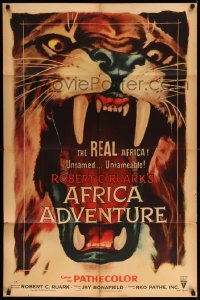3f019 AFRICA ADVENTURE style A 1sh '54 this is the REAL Africa, huge close up art of big cat!