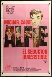 3f025 ALFIE Spanish/US 1sh '66 British cad Michael Caine loves them & leaves them, ask any girl!