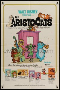 3f043 ARISTOCATS 1sh '71 Walt Disney feline jazz musical cartoon, great colorful art!