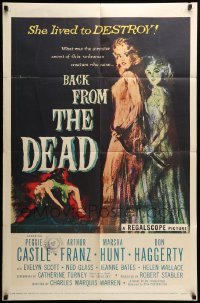 3f054 BACK FROM THE DEAD 1sh '57 Peggie Castle lived to destroy, cool sexy horror art & image!