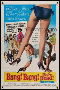 3f058 BANG BANG YOU'RE DEAD 1sh '66 wacky art of Tony Randall crouching between sexy legs!