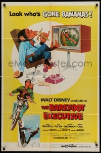3f061 BAREFOOT EXECUTIVE 1sh '71 Disney, art of Kurt Russell & wacky chimp gone bananas!