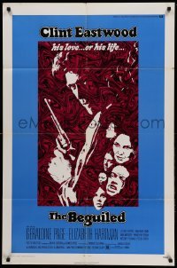3f067 BEGUILED 1sh '71 cool psychedelic art of Clint Eastwood & Geraldine Page, Don Siegel