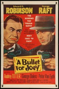 3f127 BULLET FOR JOEY 1sh '55 George Raft & Edward G. Robinson pointing guns at each other!