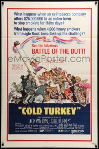 3f175 COLD TURKEY 1sh '71 Dick Van Dyke & entire town quits smoking cigarettes, art by Kossin!
