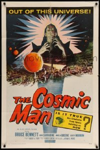 3f186 COSMIC MAN 1sh '59 artwork of soldiers & tanks attacking wacky creature from space!