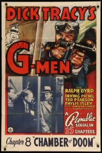 3f223 DICK TRACY'S G-MEN chapter 8 1sh '39 Ralph Byrd with machine gun, serial, Chamber of Doom!