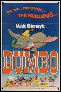 3f247 DUMBO 1sh R76 colorful art from Walt Disney circus elephant classic!