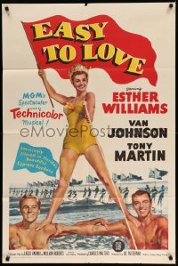 3f251 EASY TO LOVE 1sh '53 sexy swimmer Esther Williams stands on Van Johnson & Tony Martin!