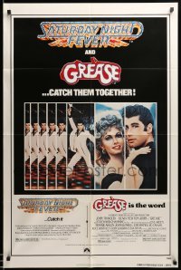 3f367 GREASE/SATURDAY NIGHT FEVER 1sh '79 John Travolta dancing & with Olivia Newton-John!
