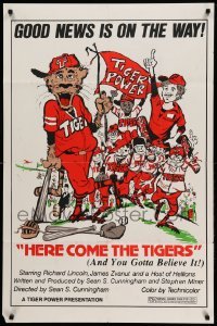 3f394 HERE COME THE TIGERS 1sh '78 little league sports baseball, white background design!
