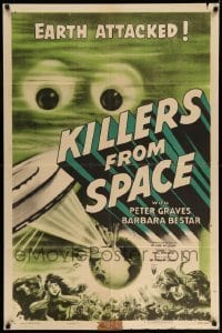 3f472 KILLERS FROM SPACE style A 1sh '54 bulb-eyed men invade Earth from flying saucers, cool art!