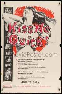 3f475 KISS ME QUICK 1sh '64 wild horror sex, pelts you in the eye with a big cherry pie!
