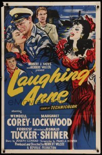 3f502 LAUGHING ANNE 1sh '54 really cool artwork of Wendell Corey & Margaret Lockwood!